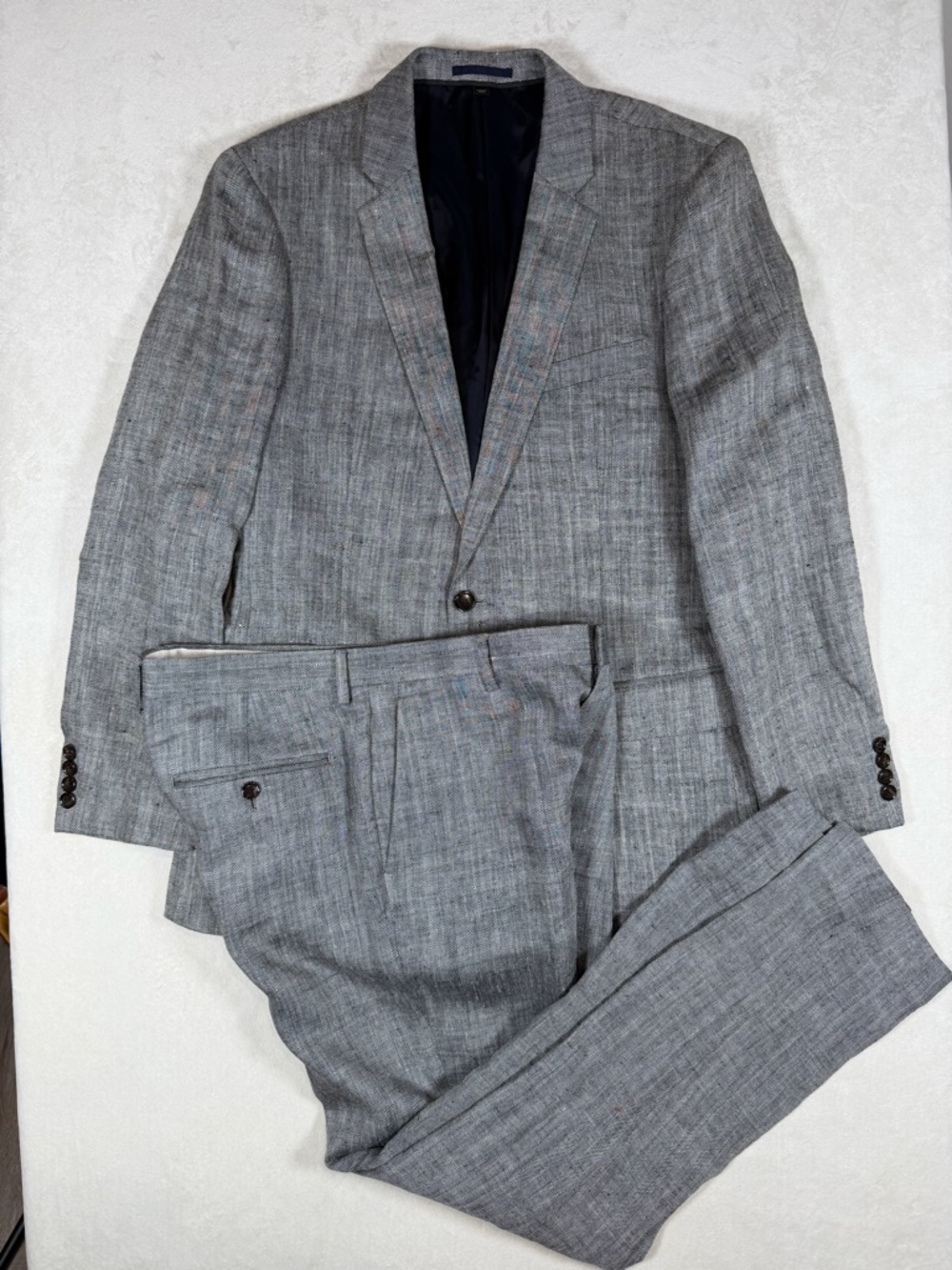 J. Crew 42R Slim Ludlow Italian Silk Linen Light Gray Herringbone Two-Piece Suit